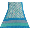 Sanskriti Vintage Sarees Blue Pure Silk Floral Print 6+yd Sari For DIY Projects