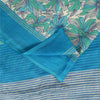 Sanskriti Vintage Sarees Blue Pure Silk Floral Print 6+yd Sari For DIY Projects