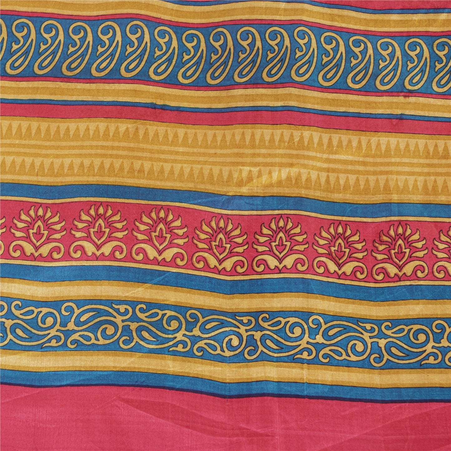 Sanskriti Vintage Sarees Pink & Cream Pure Silk Printed Sari 6+yd Craft Fabric