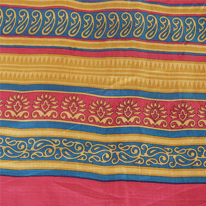 Sanskriti Vintage Sarees Pink & Cream Pure Silk Printed Sari 6+yd Craft Fabric