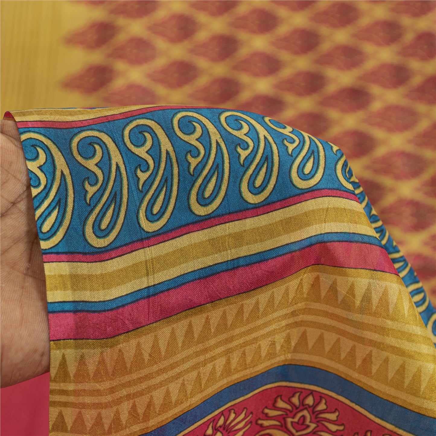 Sanskriti Vintage Sarees Pink & Cream Pure Silk Printed Sari 6+yd Craft Fabric