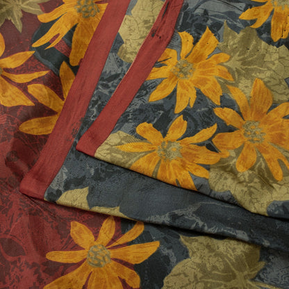 Sanskriti Vintage Sarees Gay Pure Silk Floral Printed Sari 5+yd Craft Fabric
