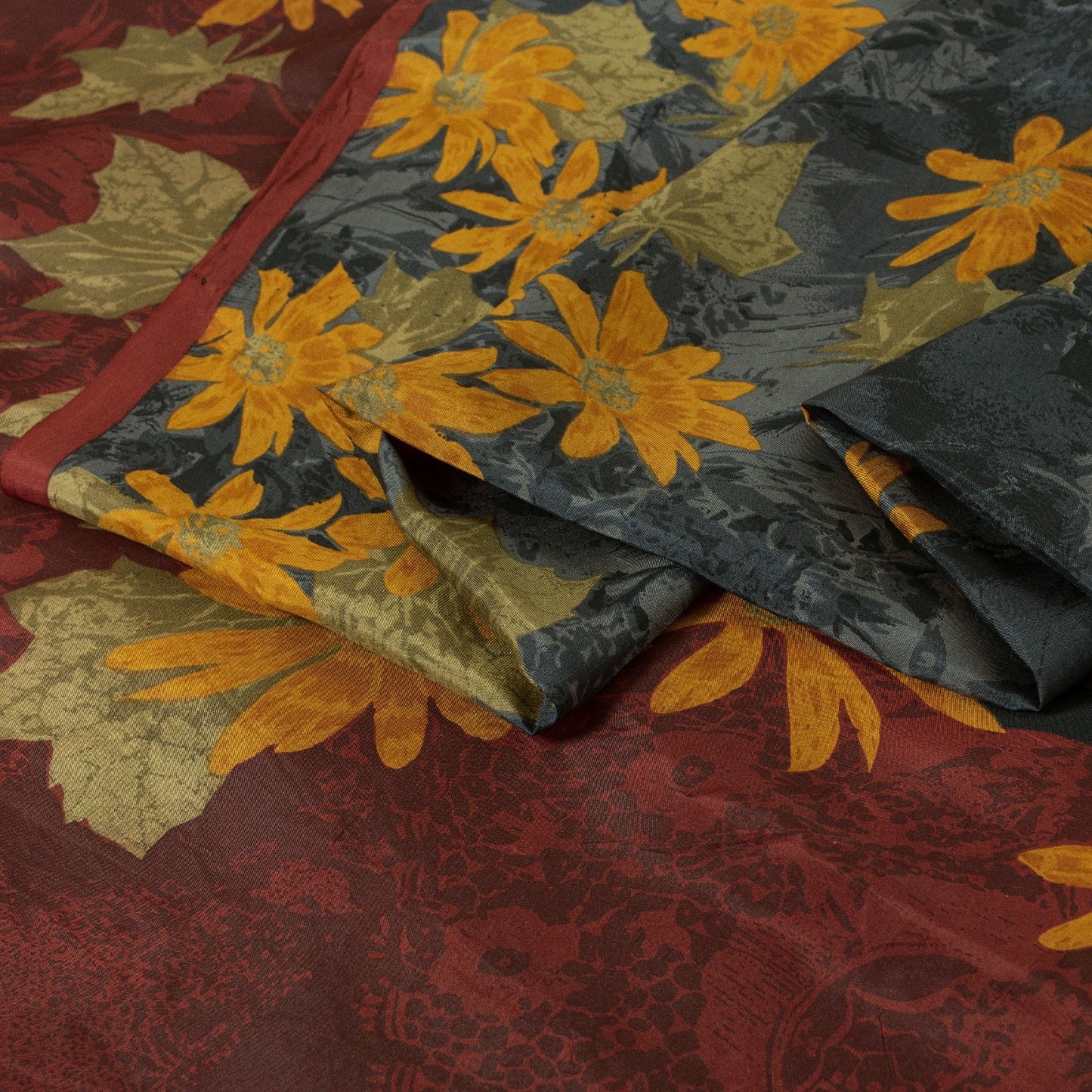 Sanskriti Vintage Sarees Gay Pure Silk Floral Printed Sari 5+yd Craft Fabric