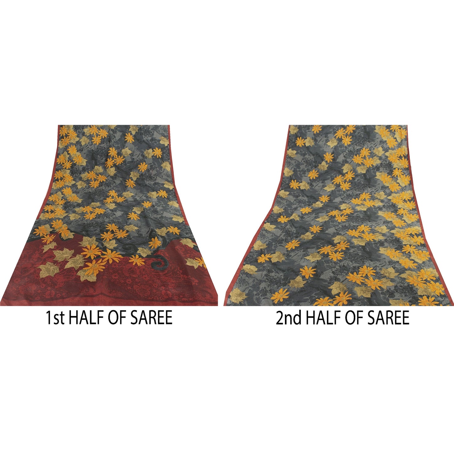 Sanskriti Vintage Sarees Gay Pure Silk Floral Printed Sari 5+yd Craft Fabric