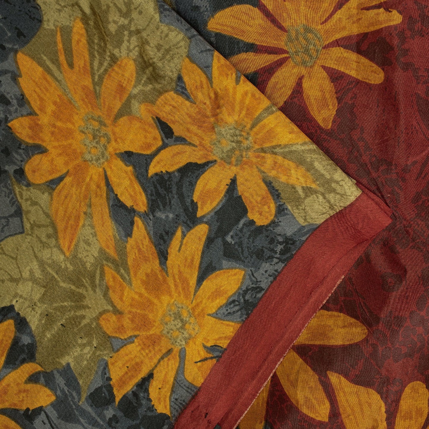 Sanskriti Vintage Sarees Gay Pure Silk Floral Printed Sari 5+yd Craft Fabric