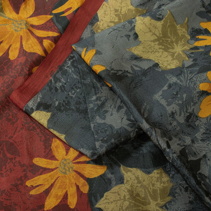 Sanskriti Vintage Sarees Gay Pure Silk Floral Printed Sari 5+yd Craft Fabric