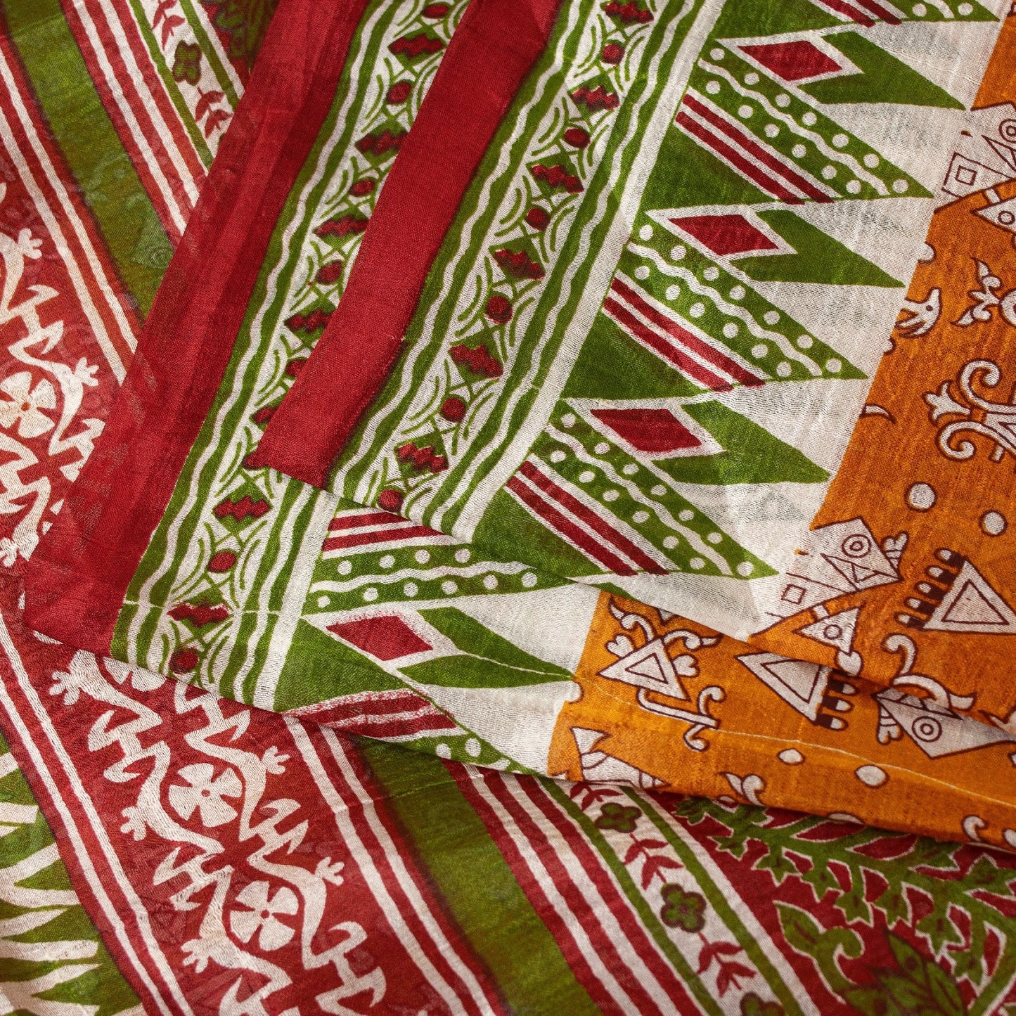 Sanskriti Vintage Sarees Yellow Pure Silk Paisley GeometricPrint Sari 6yd Fabric