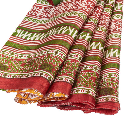 Sanskriti Vintage Sarees Yellow Pure Silk Paisley GeometricPrint Sari 6yd Fabric