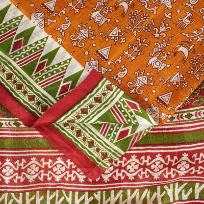 Sanskriti Vintage Sarees Yellow Pure Silk Paisley GeometricPrint Sari 6yd Fabric