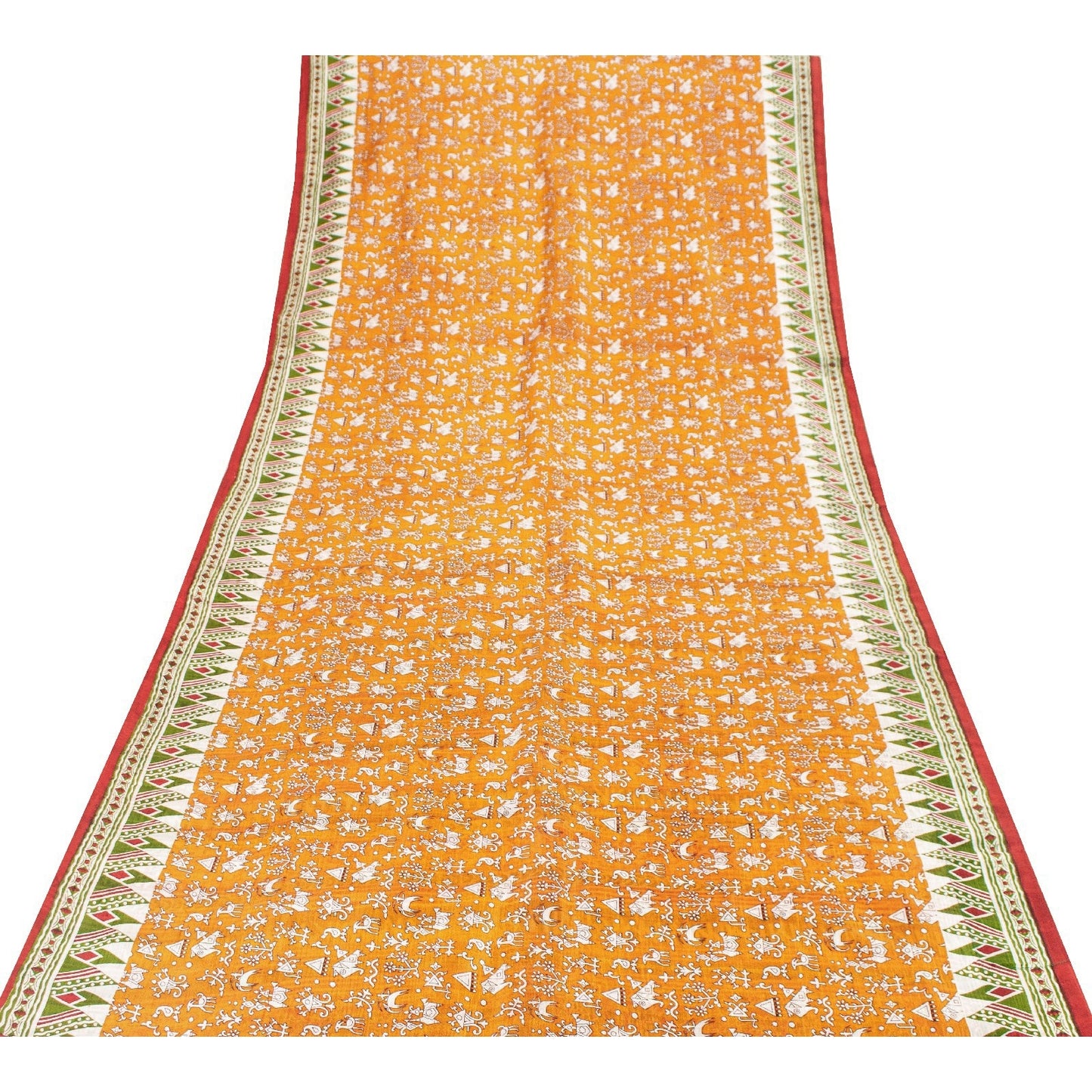 Sanskriti Vintage Sarees Yellow Pure Silk Paisley GeometricPrint Sari 6yd Fabric