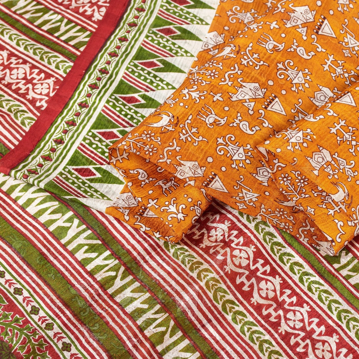 Sanskriti Vintage Sarees Yellow Pure Silk Paisley GeometricPrint Sari 6yd Fabric