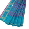 Sanskriti Vintage Sarees Blue & Purple Pure Silk Floral &Paisley Print 5+yd Sari