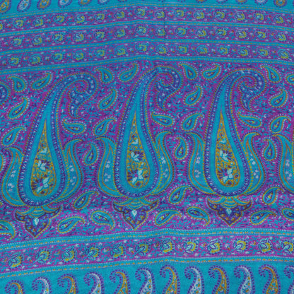 Sanskriti Vintage Sarees Blue & Purple Pure Silk Floral &Paisley Print 5+yd Sari