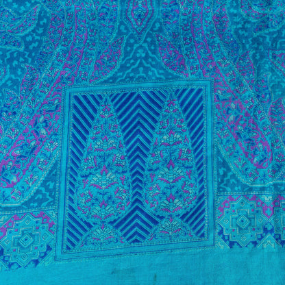 Sanskriti Vintage Sarees Blue Pure Silk Floral Printed Sari 6+yd Craft Fabric