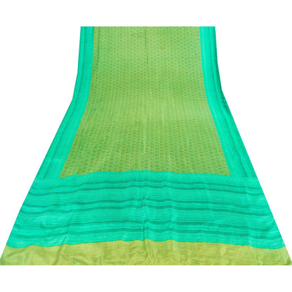 Sanskriti Vintage Sarees Green Pure Silk Paisley Printed Sari 5+yd Craft Fabric
