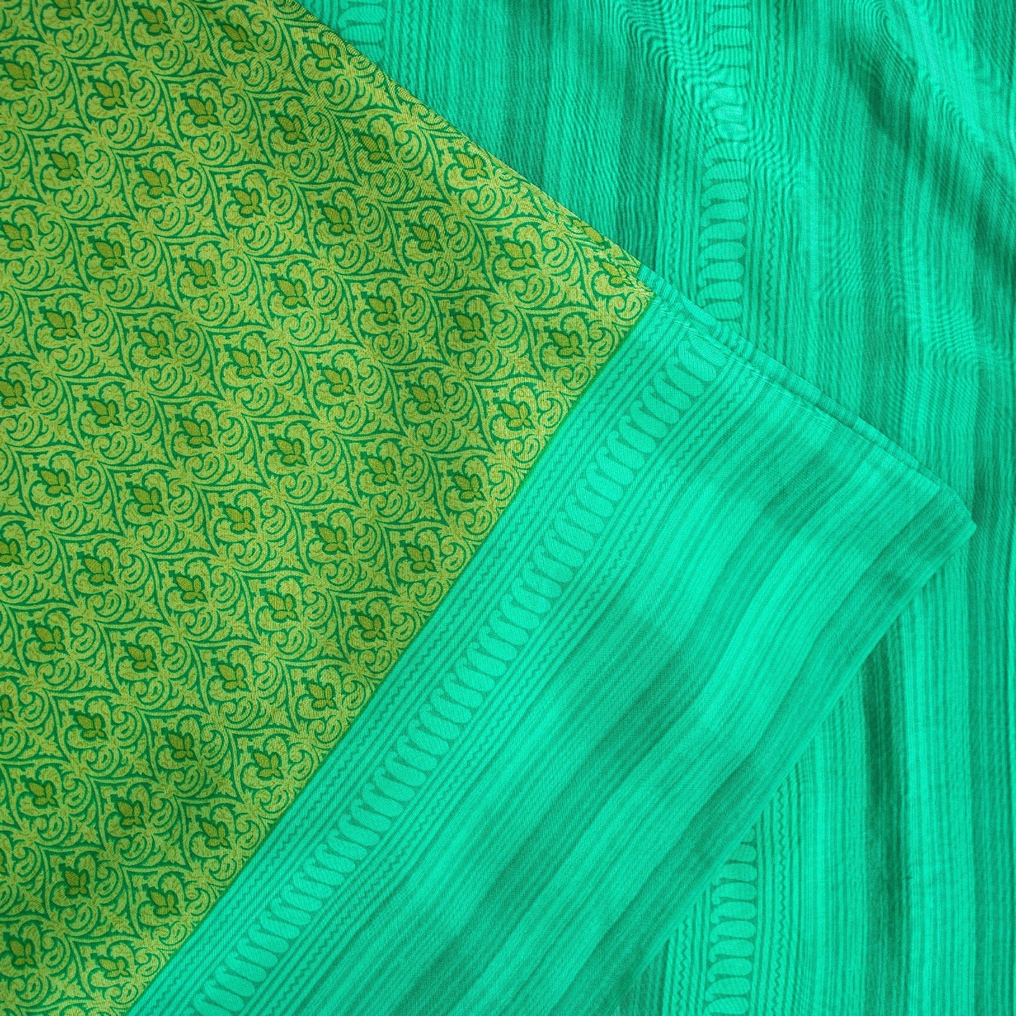 Sanskriti Vintage Sarees Green Pure Silk Paisley Printed Sari 5+yd Craft Fabric