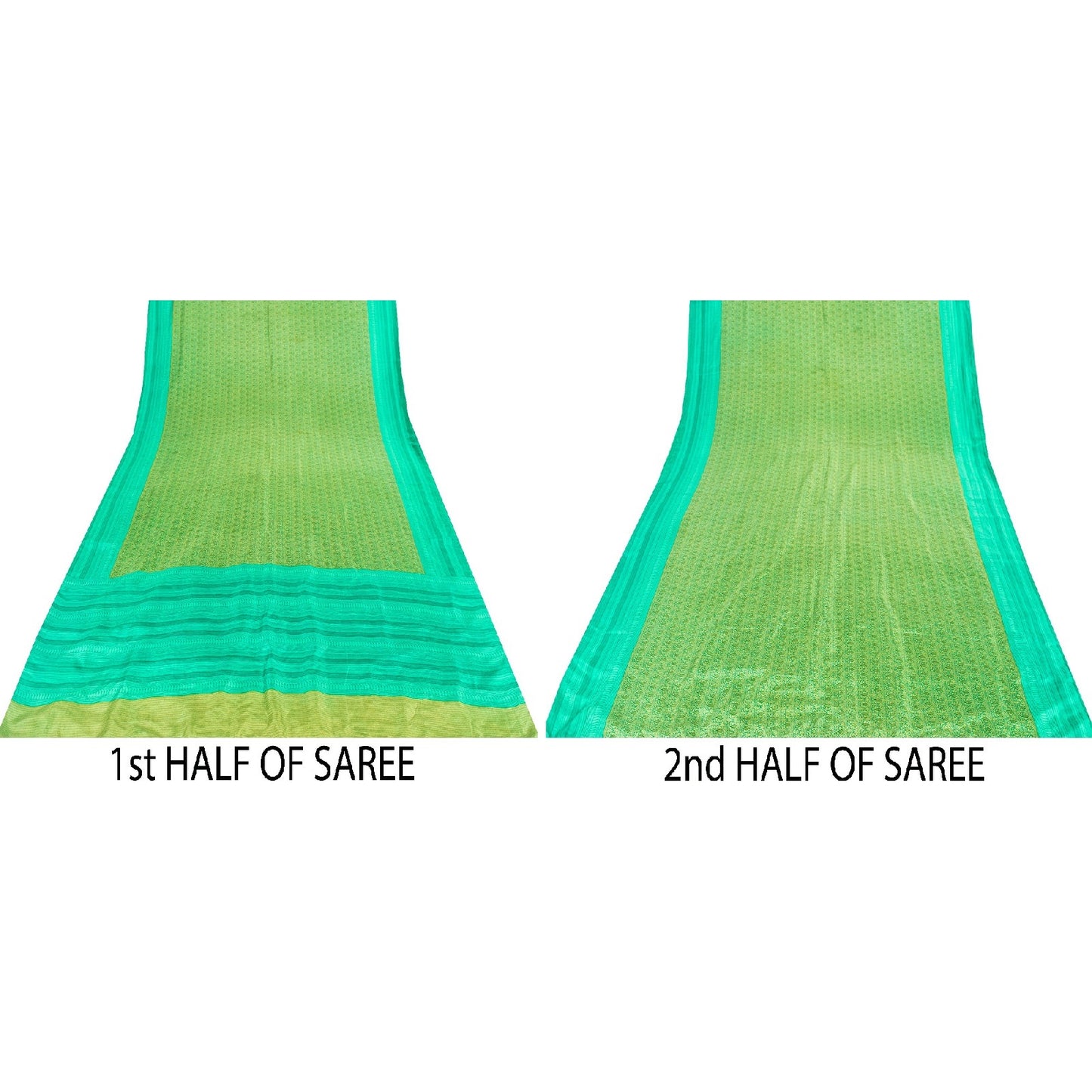 Sanskriti Vintage Sarees Green Pure Silk Paisley Printed Sari 5+yd Craft Fabric