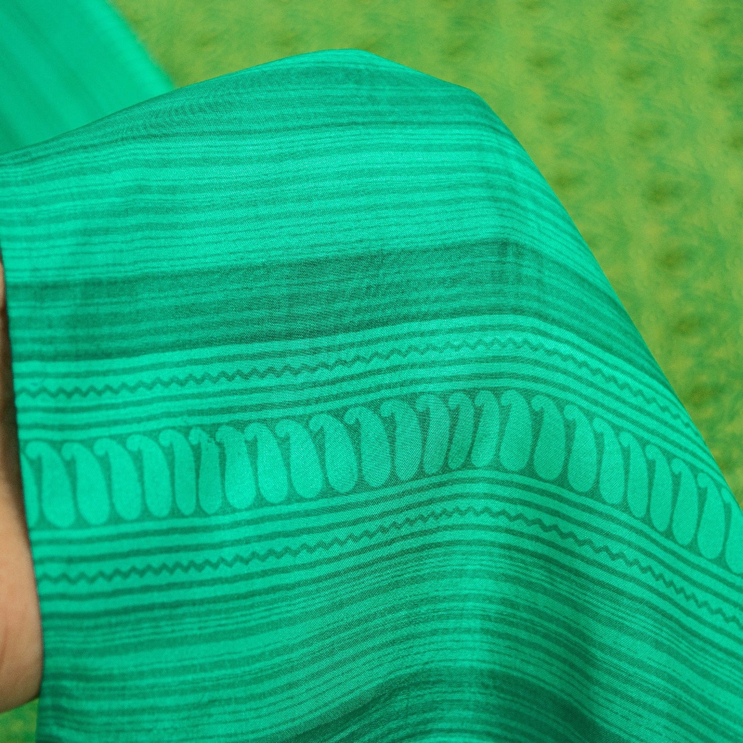 Sanskriti Vintage Sarees Green Pure Silk Paisley Printed Sari 5+yd Craft Fabric