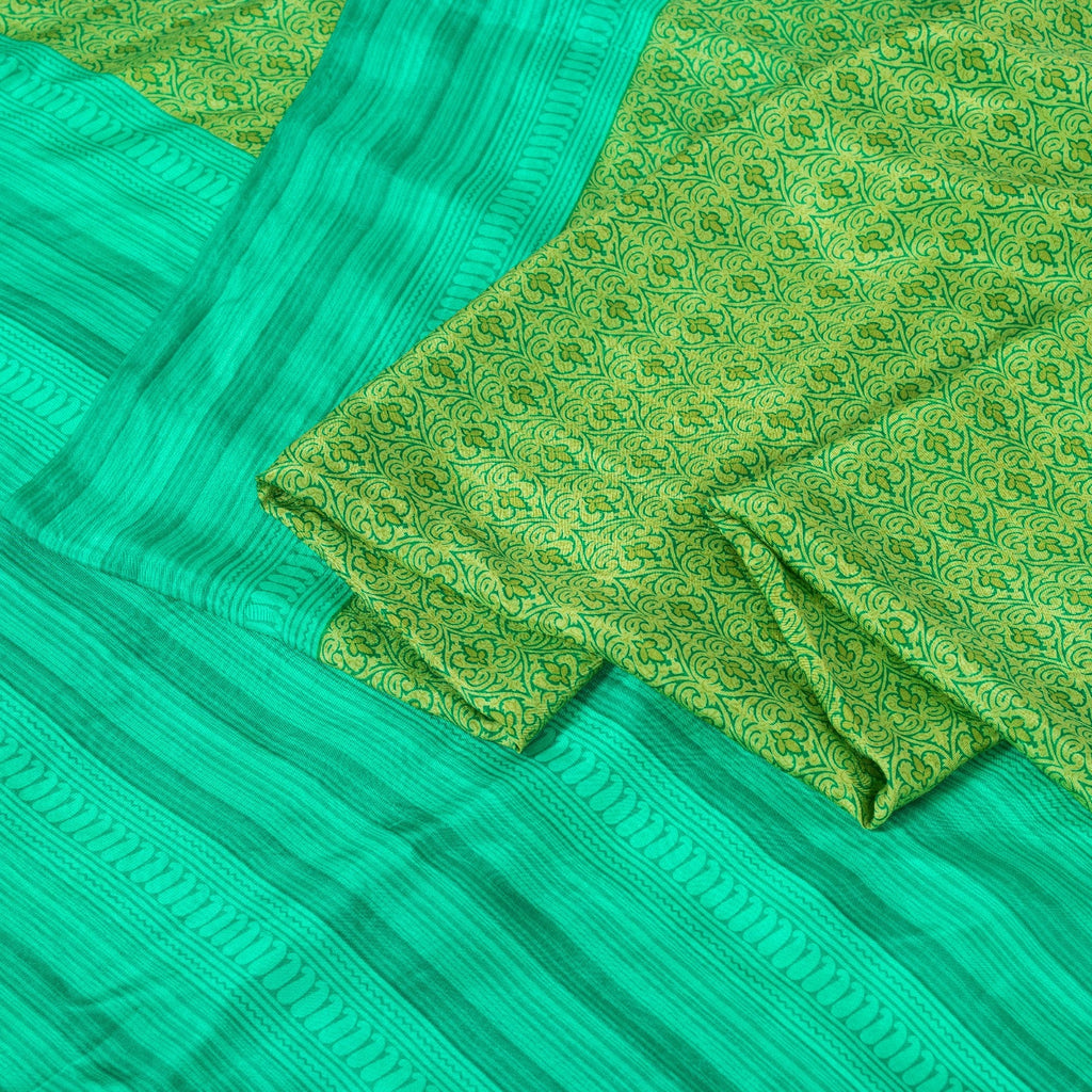 Sanskriti Vintage Sarees Green Pure Silk Paisley Printed Sari 5+yd Craft Fabric