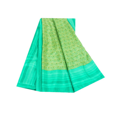 Sanskriti Vintage Sarees Green Pure Silk Paisley Printed Sari 5+yd Craft Fabric