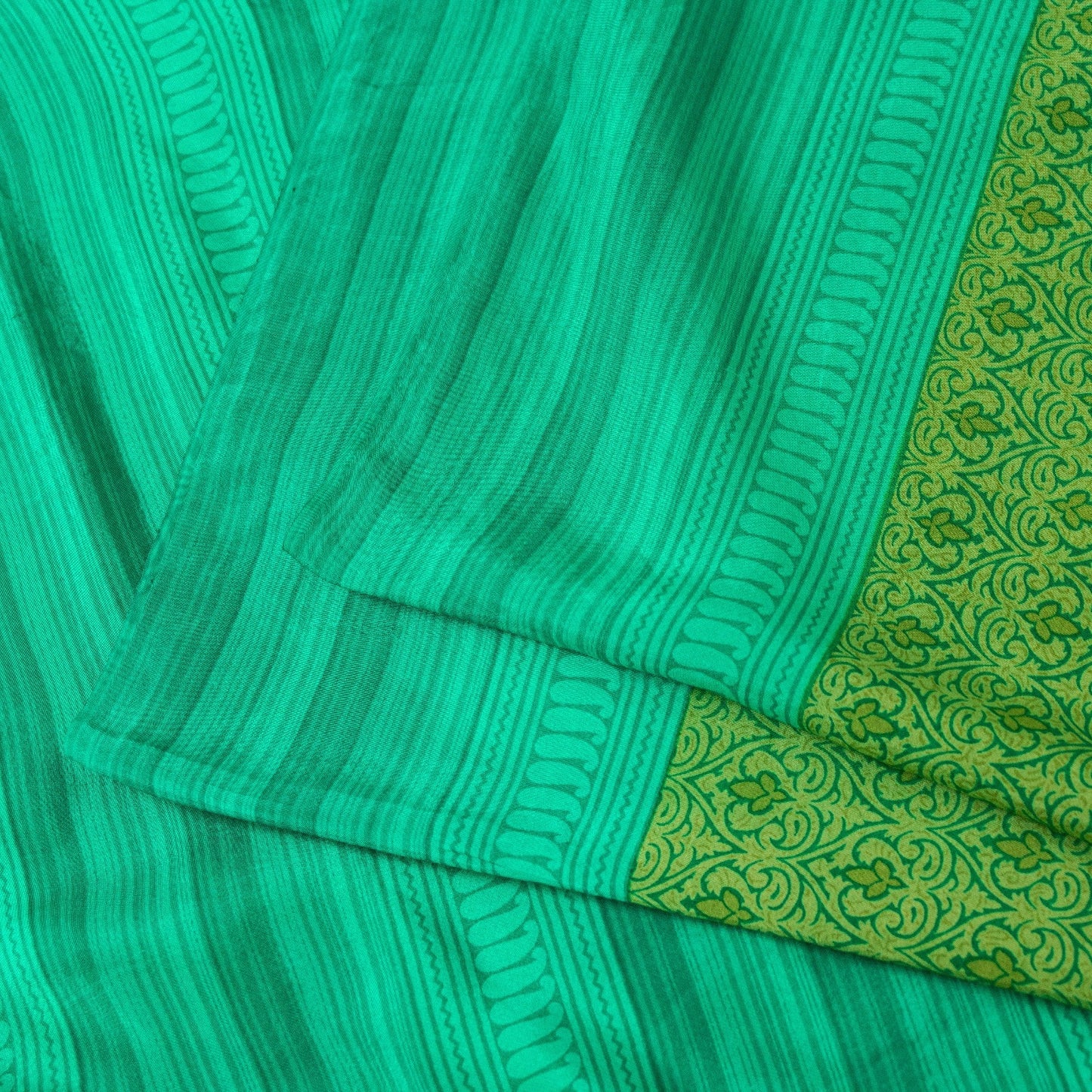 Sanskriti Vintage Sarees Green Pure Silk Paisley Printed Sari 5+yd Craft Fabric