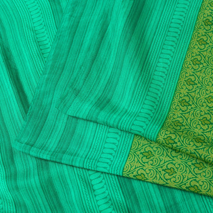 Sanskriti Vintage Sarees Green Pure Silk Paisley Printed Sari 5+yd Craft Fabric
