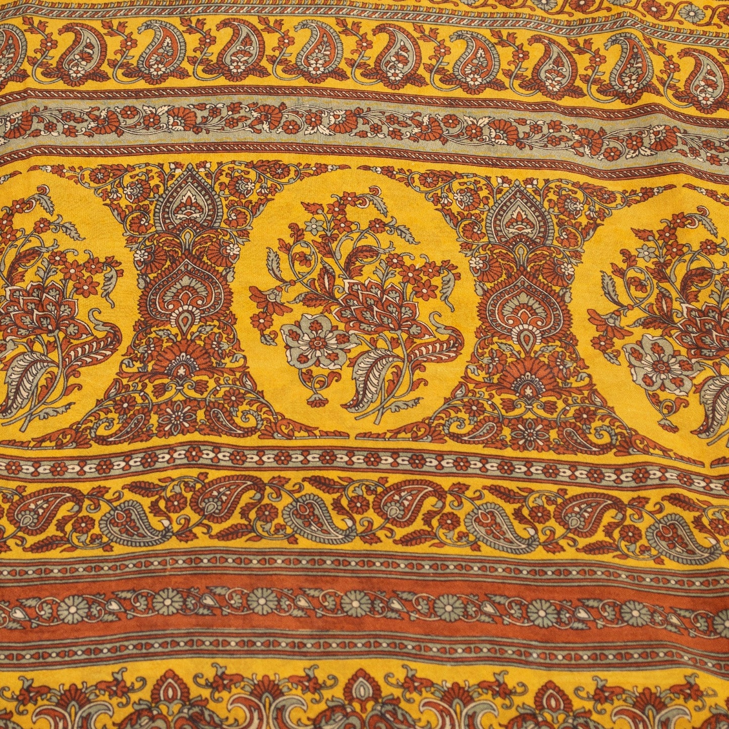 Sanskriti Vintage Sarees Cream Pure Silk Floral Print 5+YD Sari Upcycling Fabric