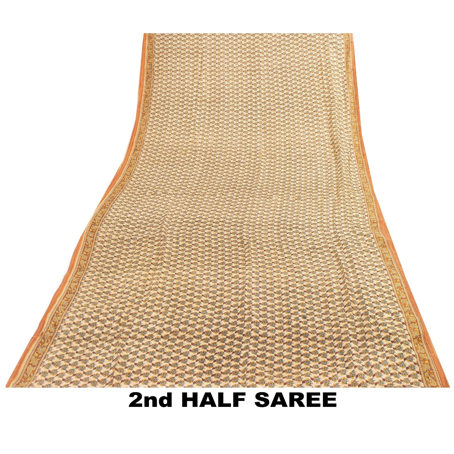 Sanskriti Vintage Sarees Cream Pure Silk Floral Print 5+YD Sari Upcycling Fabric