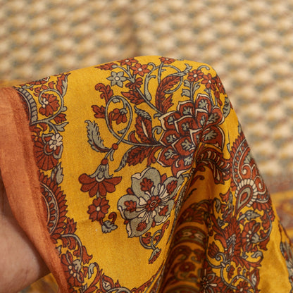 Sanskriti Vintage Sarees Cream Pure Silk Floral Print 5+YD Sari Upcycling Fabric