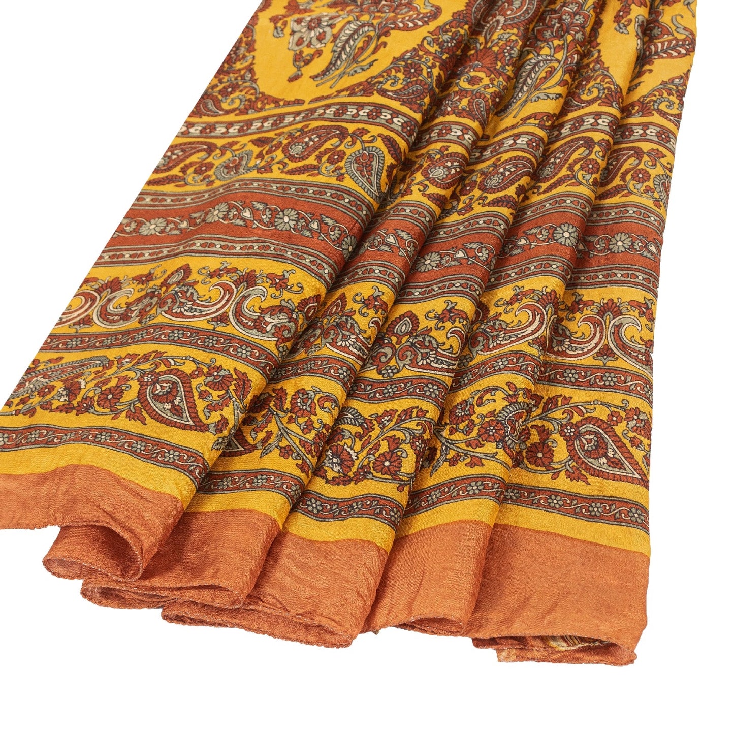 Sanskriti Vintage Sarees Cream Pure Silk Floral Print 5+YD Sari Upcycling Fabric