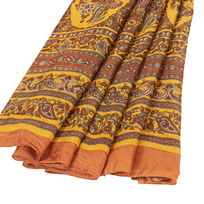 Sanskriti Vintage Sarees Cream Pure Silk Floral Print 5+YD Sari Upcycling Fabric