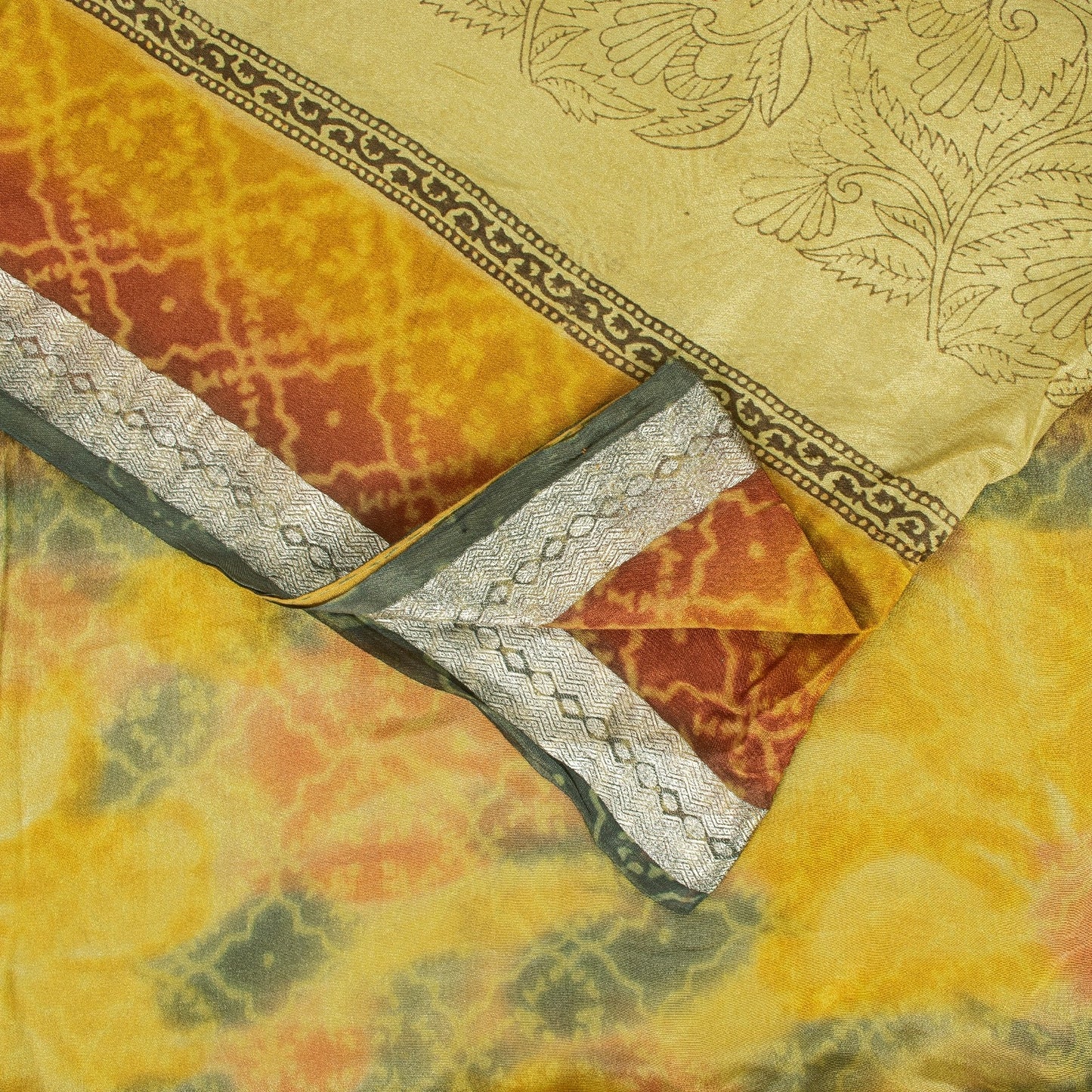 Sanskriti Vintage Sarees Yellow Pure Silk Floral Print 5+YD Sari Sewing Projects