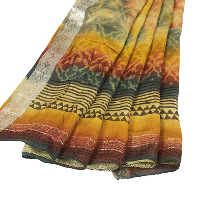 Sanskriti Vintage Sarees Yellow Pure Silk Floral Print 5+YD Sari Sewing Projects