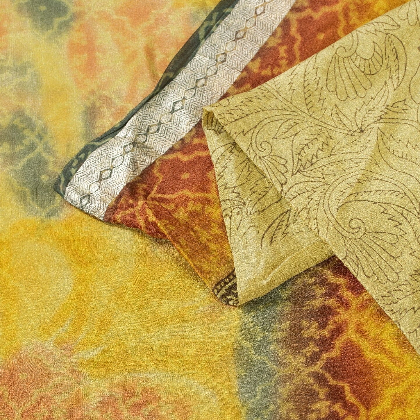 Sanskriti Vintage Sarees Yellow Pure Silk Floral Print 5+YD Sari Sewing Projects