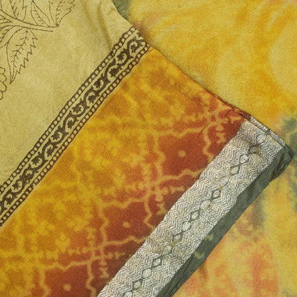 Sanskriti Vintage Sarees Yellow Pure Silk Floral Print 5+YD Sari Sewing Projects