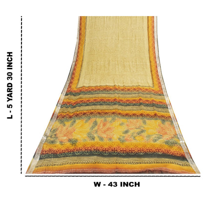 Sanskriti Vintage Sarees Yellow Pure Silk Floral Print 5+YD Sari Sewing Projects