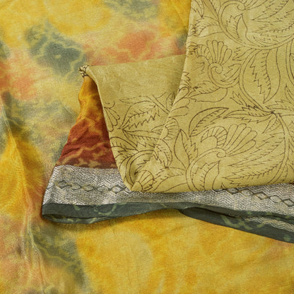 Sanskriti Vintage Sarees Yellow Pure Silk Floral Print 5+YD Sari Sewing Projects