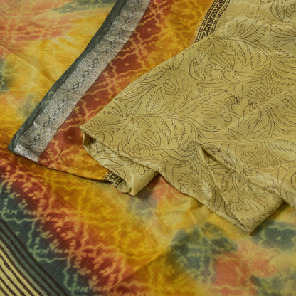 Sanskriti Vintage Sarees Yellow Pure Silk Floral Print 5+YD Sari Sewing Projects