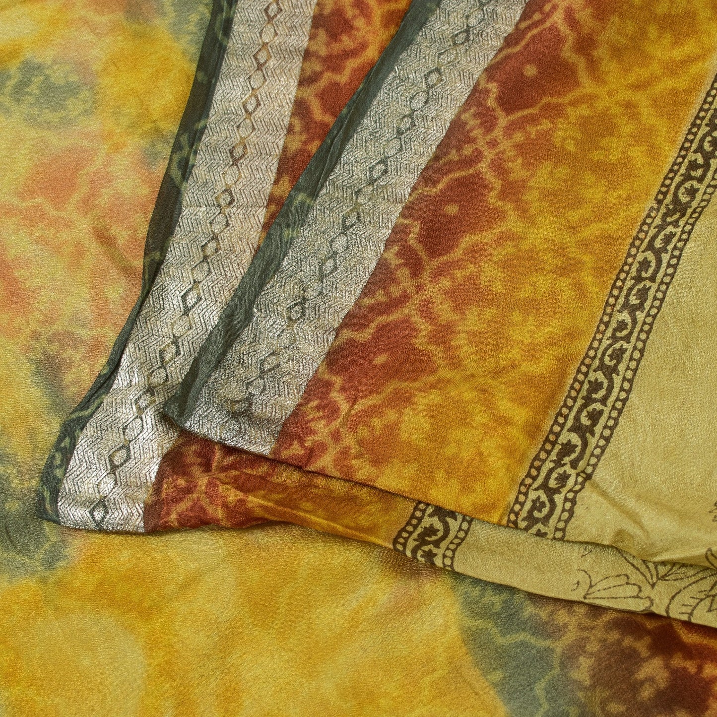 Sanskriti Vintage Sarees Yellow Pure Silk Floral Print 5+YD Sari Sewing Projects