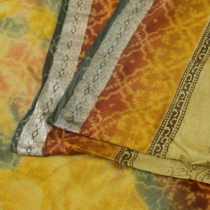 Sanskriti Vintage Sarees Yellow Pure Silk Floral Print 5+YD Sari Sewing Projects