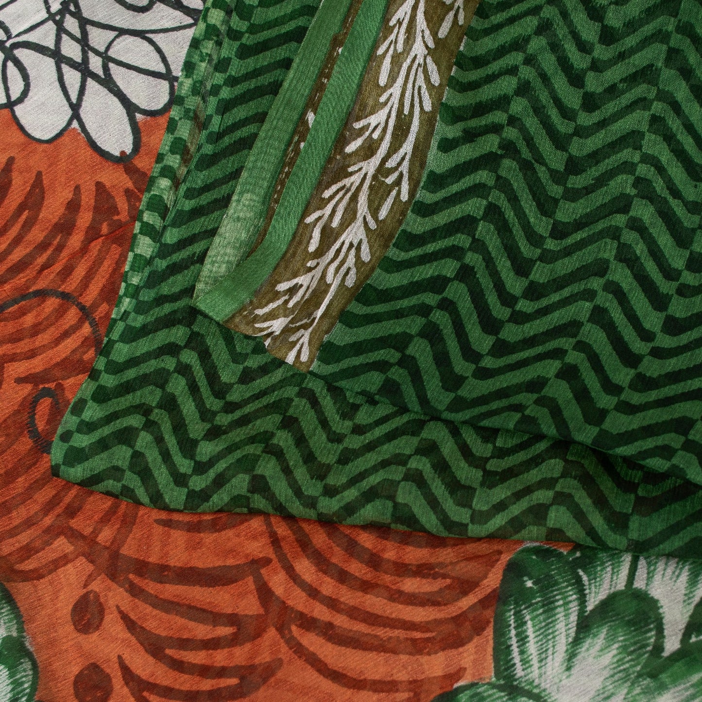 Sanskriti Vintage Sarees Green Pure Silk Geometric Print 5+YD Sari For Crafting