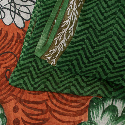 Sanskriti Vintage Sarees Green Pure Silk Geometric Print 5+YD Sari For Crafting