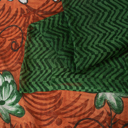 Sanskriti Vintage Sarees Green Pure Silk Geometric Print 5+YD Sari For Crafting