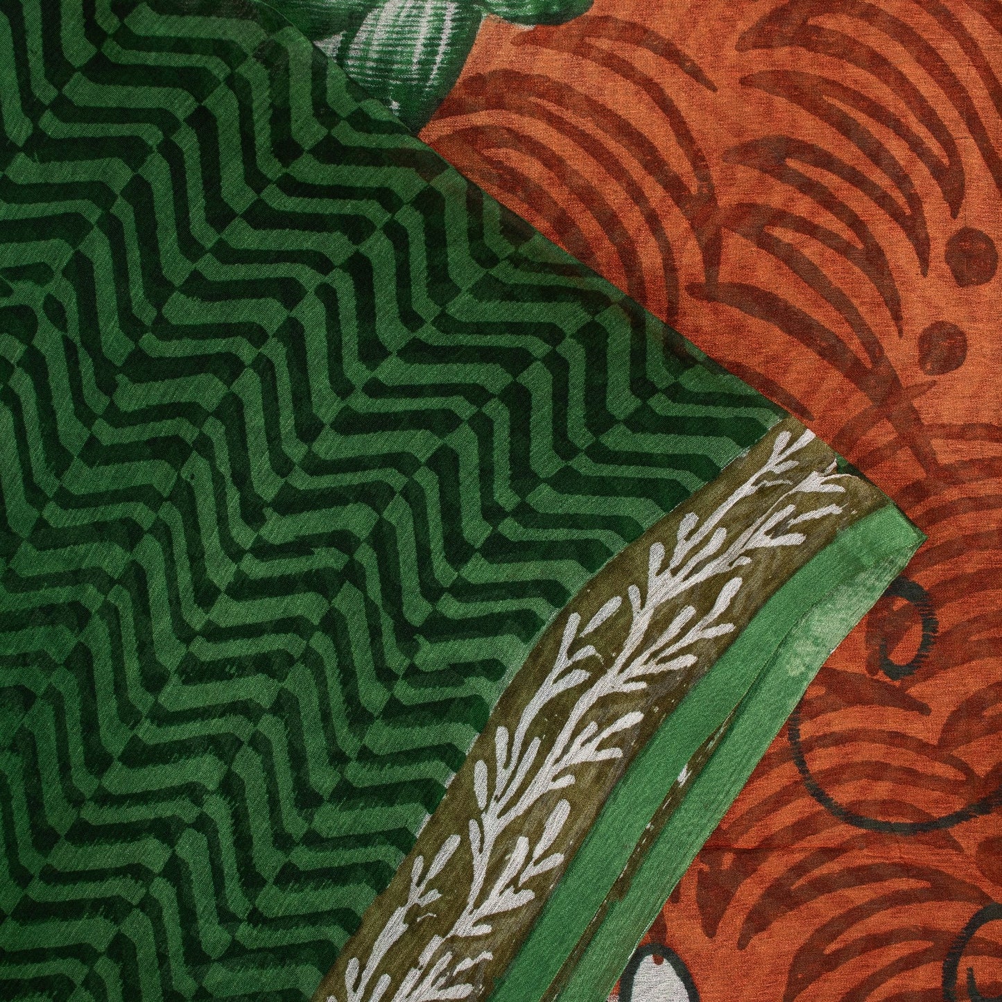 Sanskriti Vintage Sarees Green Pure Silk Geometric Print 5+YD Sari For Crafting