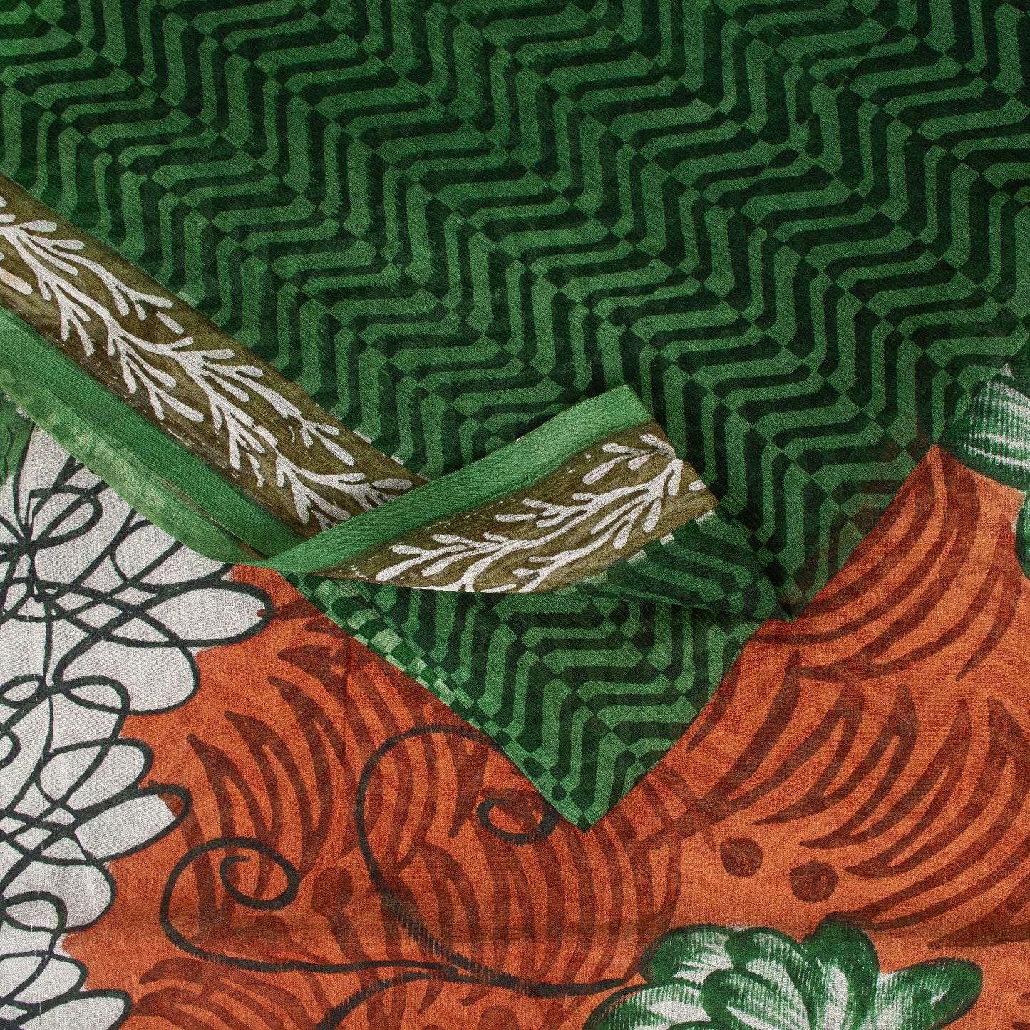 Sanskriti Vintage Sarees Green Pure Silk Geometric Print 5+YD Sari For Crafting