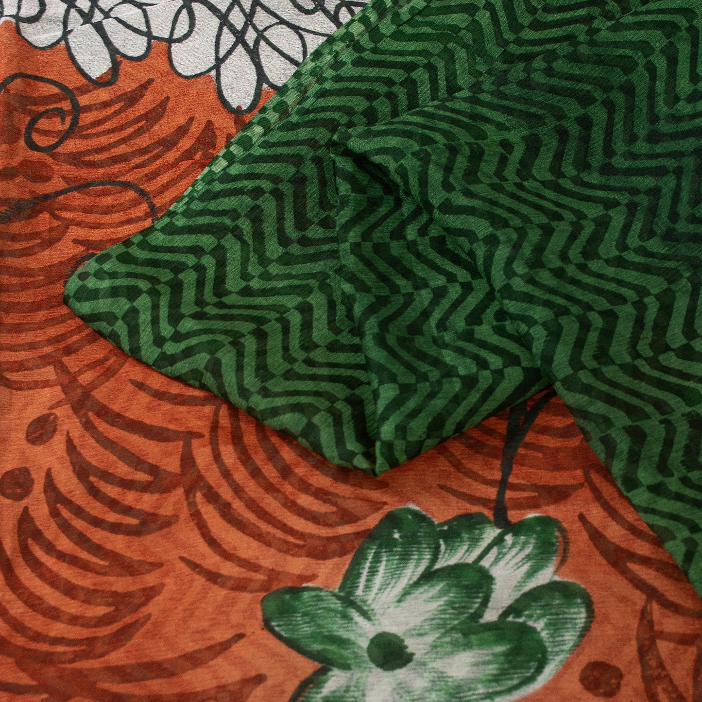 Sanskriti Vintage Sarees Green Pure Silk Geometric Print 5+YD Sari For Crafting