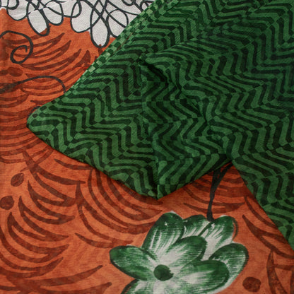 Sanskriti Vintage Sarees Green Pure Silk Geometric Print 5+YD Sari For Crafting