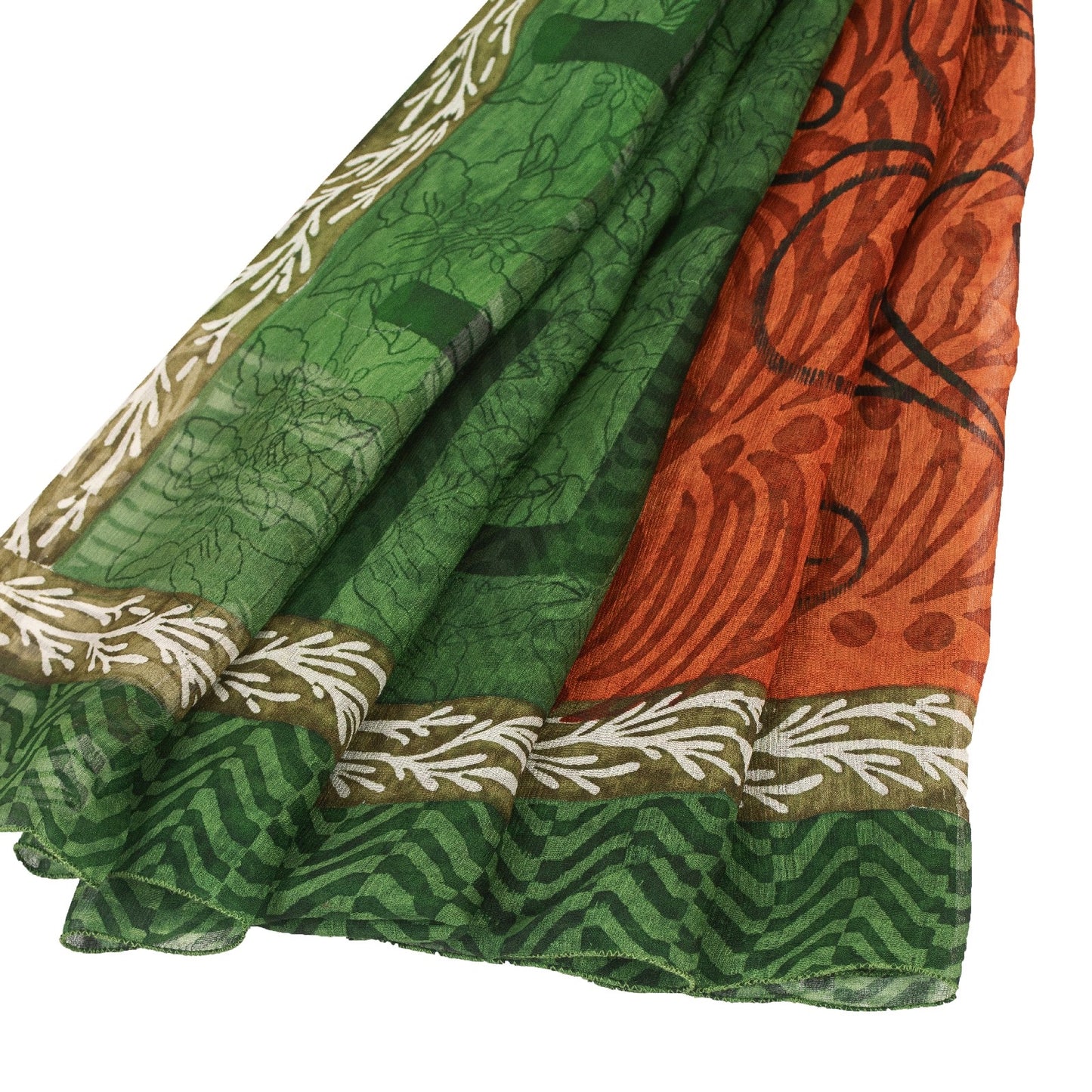 Sanskriti Vintage Sarees Green Pure Silk Geometric Print 5+YD Sari For Crafting