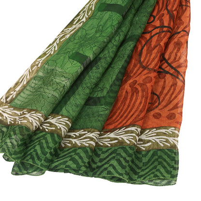 Sanskriti Vintage Sarees Green Pure Silk Geometric Print 5+YD Sari For Crafting