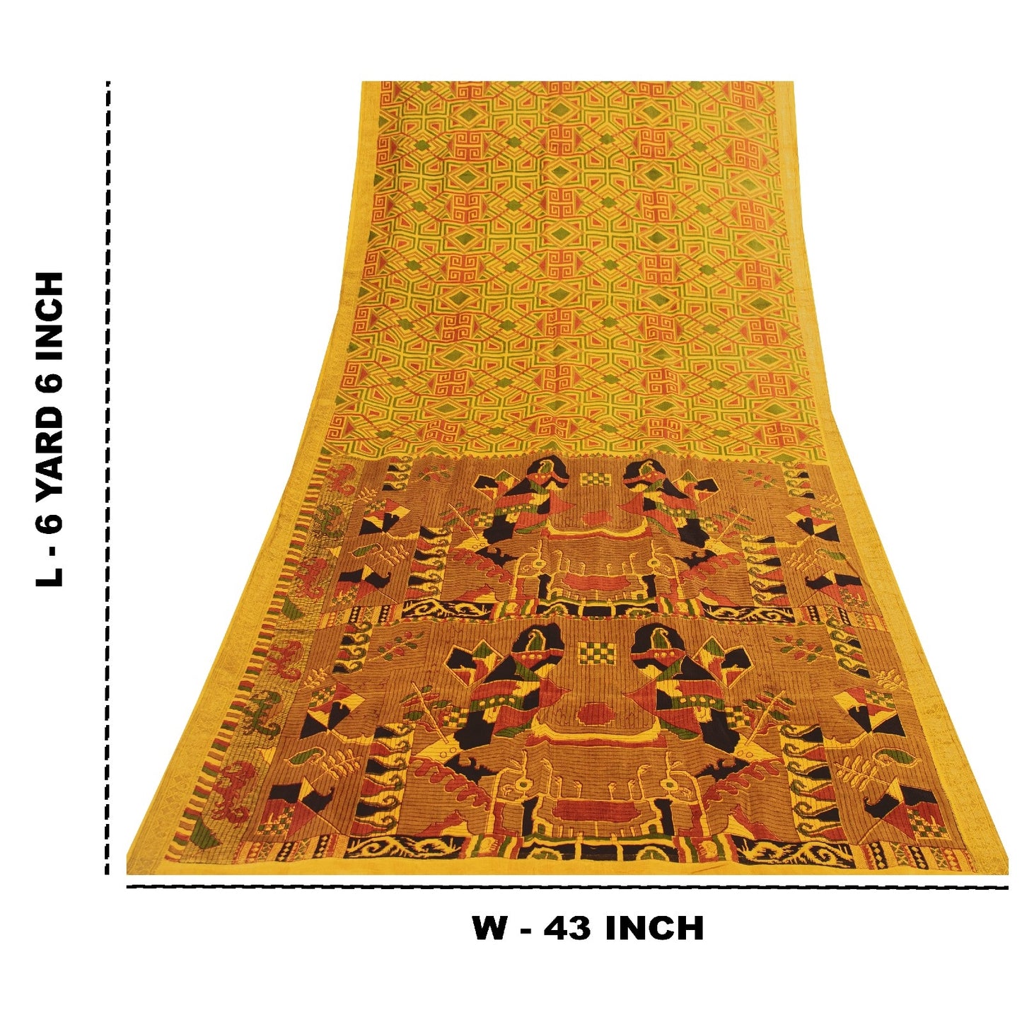 Sanskriti Vintage Sarees Yellow Pure Silk Geometric Print Zari Border 6+YD Sari
